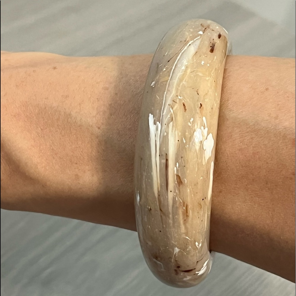 Vintage Tan Plastic Bangle with Marble or Stone Appearance, Boho